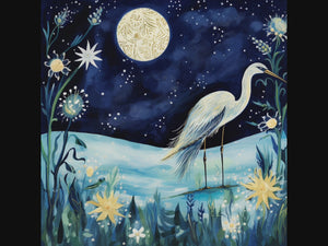 Egret Under the Moon - Canvas Giclée Print