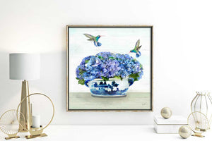 Hummingbirds in Hydrangea - 14 x 14 canvas print