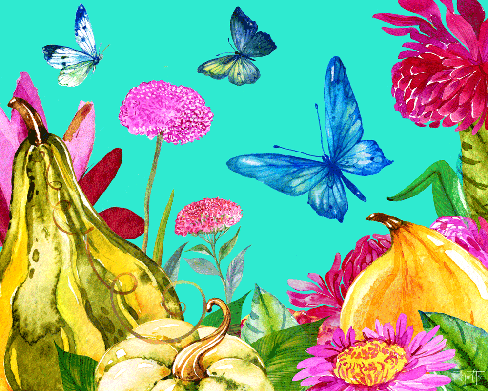 Butterflies & Gourds - canvas print