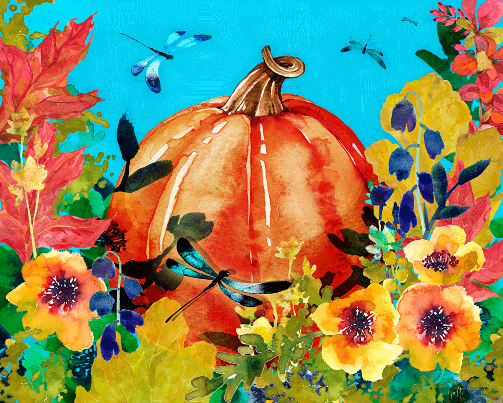 Dragonflies & Pumpkin - canvas print