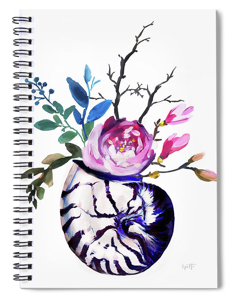 Blue and white nautilus with floral arrangement - Spiral Notebook