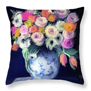 Deep Blue Florabundance - Throw Pillow