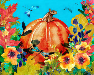 Dragonflies and Pumpkin - Art Print