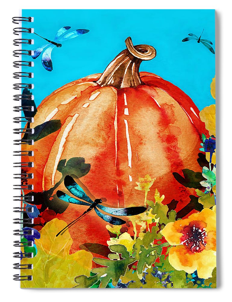 Dragonflies and Pumpkin - Spiral Notebook