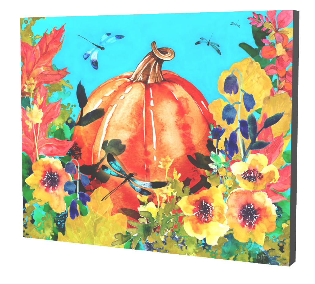 Dragonflies & Pumpkin - canvas print