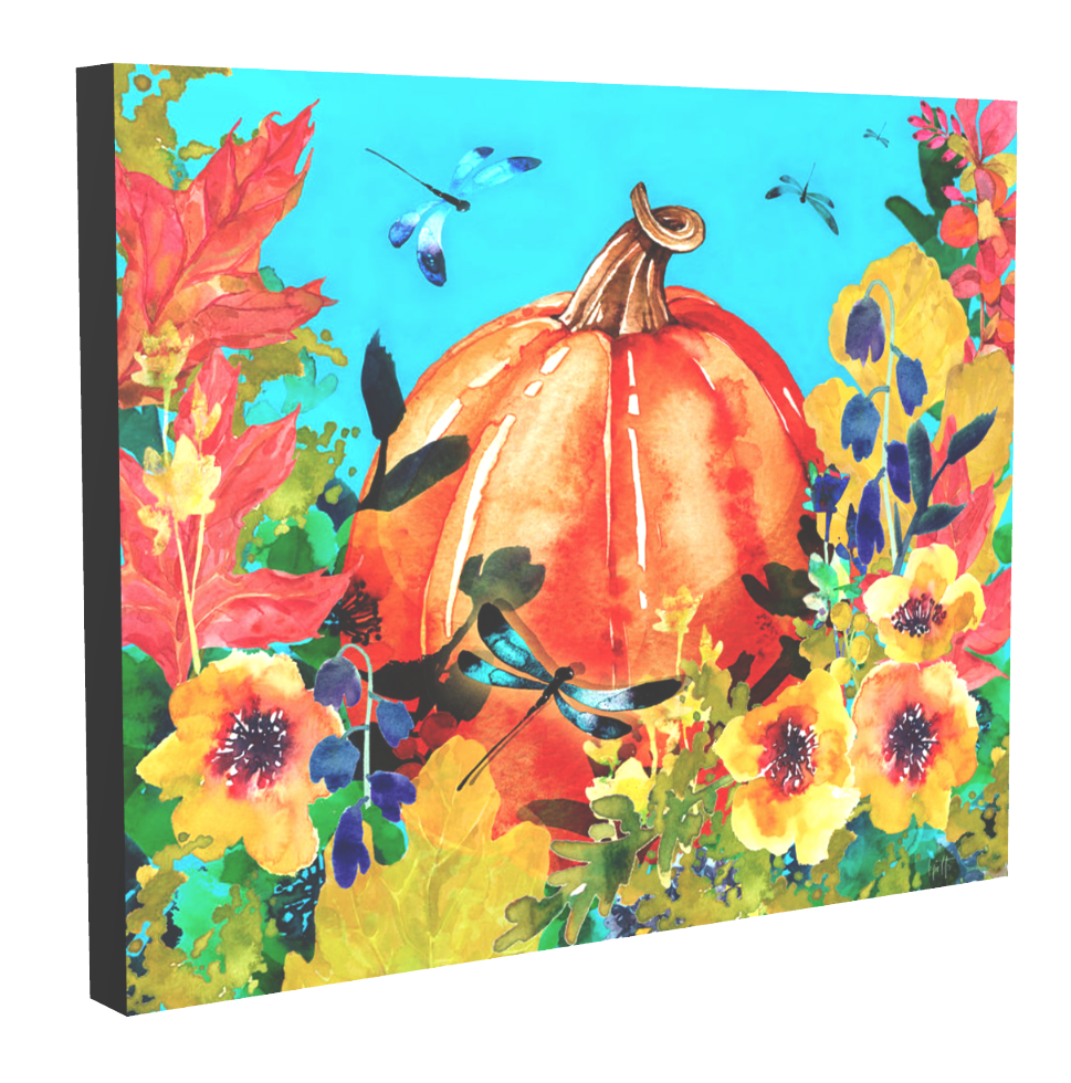 Dragonflies & Pumpkin - canvas print