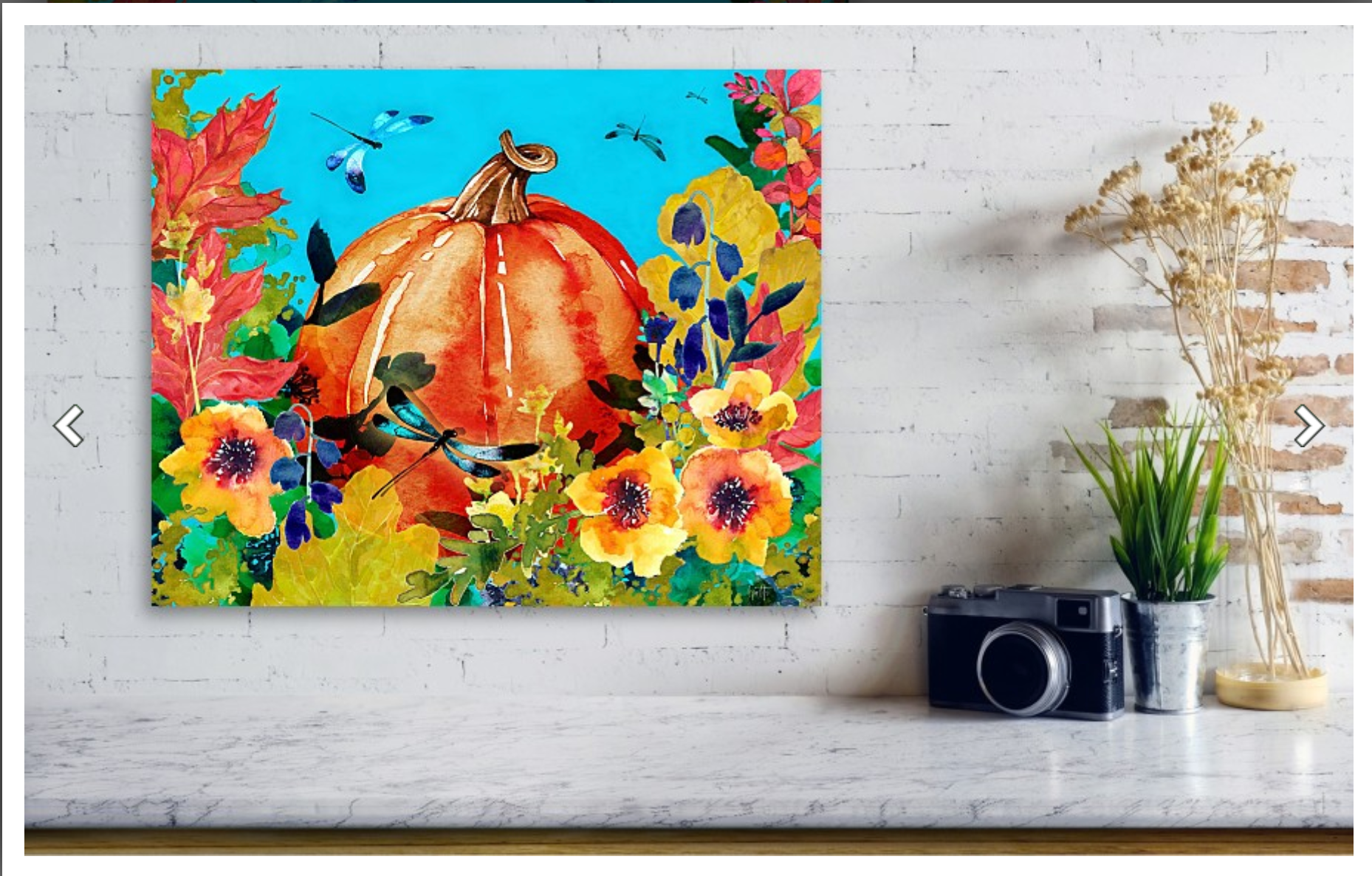 Dragonflies & Pumpkin - canvas print