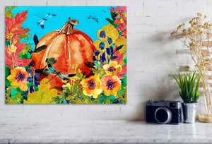 Dragonflies and Pumpkin - Art Print