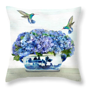 Hummingbirds in the Hydrangea - Throw Pillow