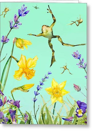 Leapfrogs in Daffodils - Greeting Card