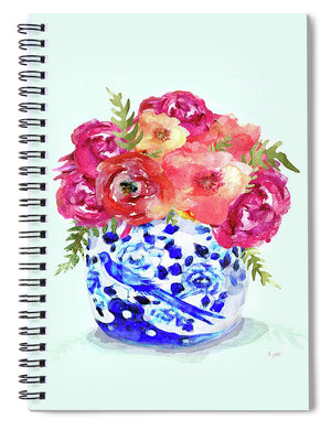 Peonies In Chinoiserie Ginger Jar - Spiral Notebook