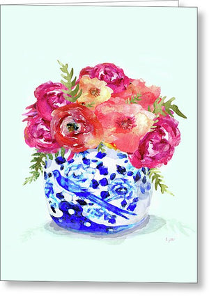 Peonies In Chinoiserie Ginger Jar - Greeting Card
