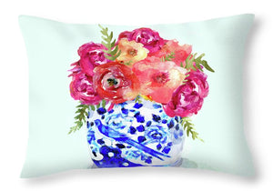 Peonies In Chinoiserie Ginger Jar - Throw Pillow