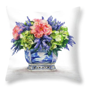 Rose And Hydrangea Chinoiserie - Throw Pillow