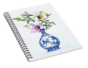 White Lilies In Blue And White Chinoiserie - Spiral Notebook