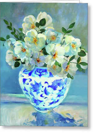 White Roses In Chinoiserie - Greeting Card