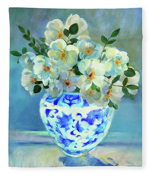 White Roses In Chinoiserie - Blanket