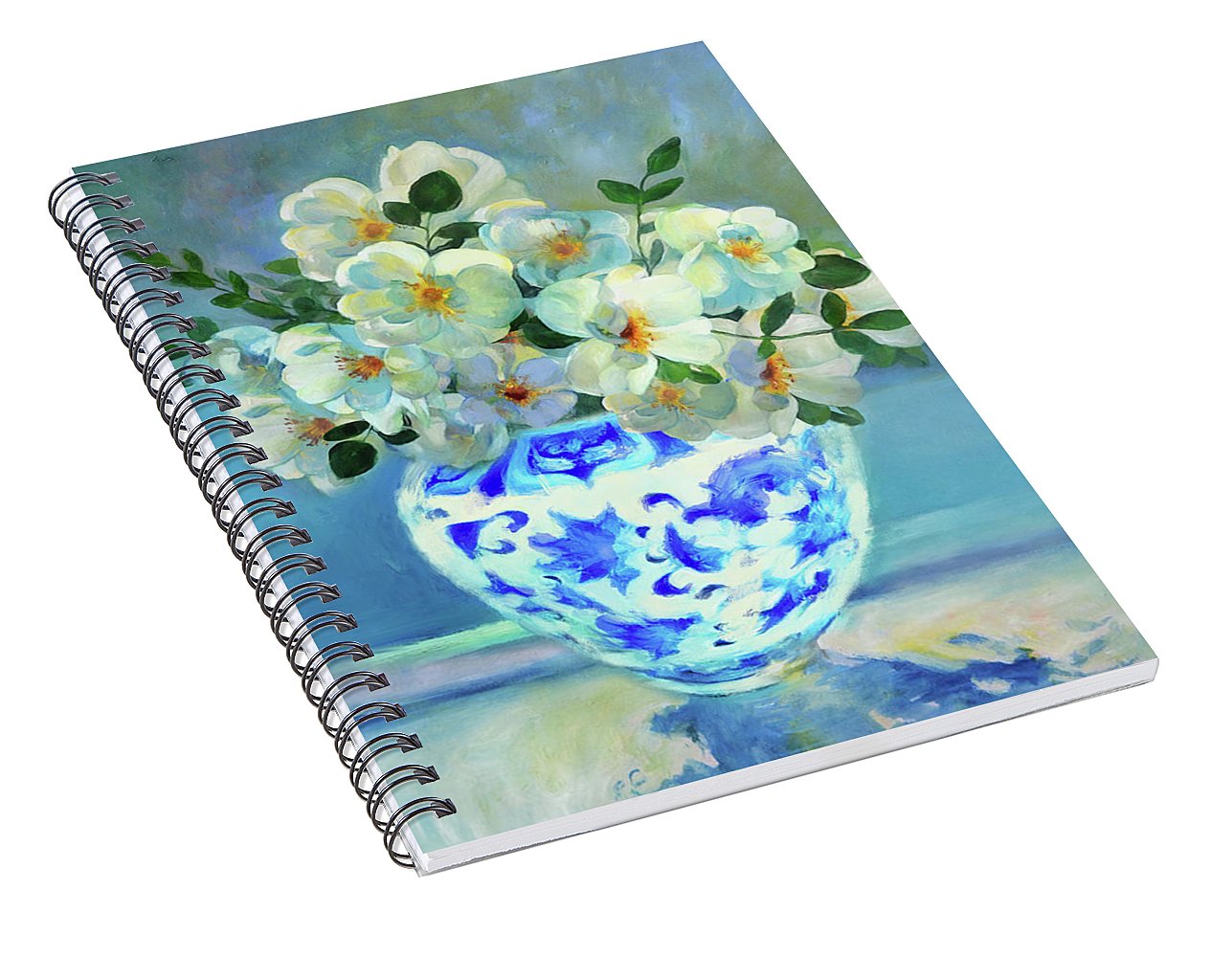 White Roses In Chinoiserie - Spiral Notebook